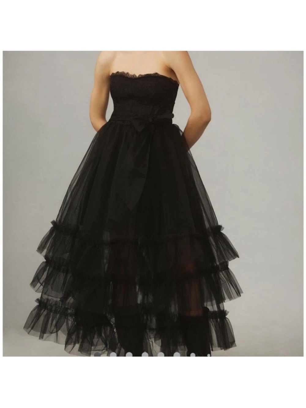 Anthropologie Black Strapless Tiered Tulle Dress